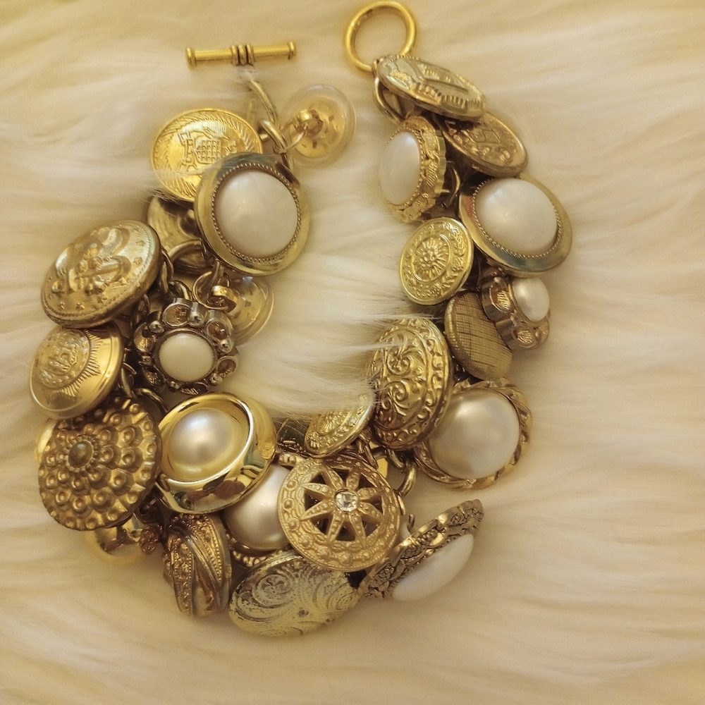 Vintage gold and metal button charm
